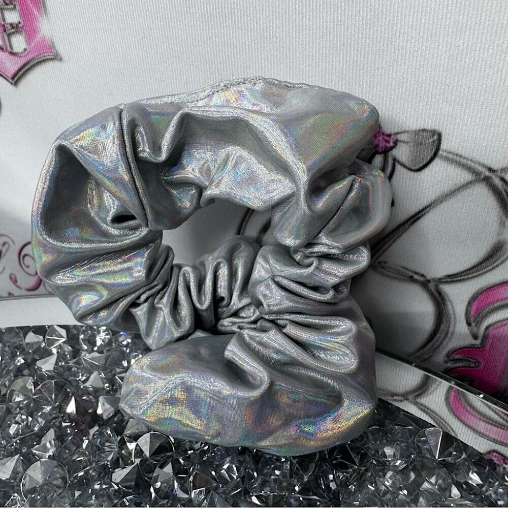 Holographic scrunchie Silver Metallic Hair Scrunchie sparkly colorful silver